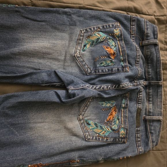 Cowgirl Tuff Blue Boot Cut Jeans with Embroidered Pockets - Picture 1 of 6